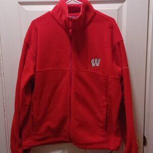 Men's Wisconsin Badgers Zip Sweatshirt/Flanker Red, Columbia Brand Size L